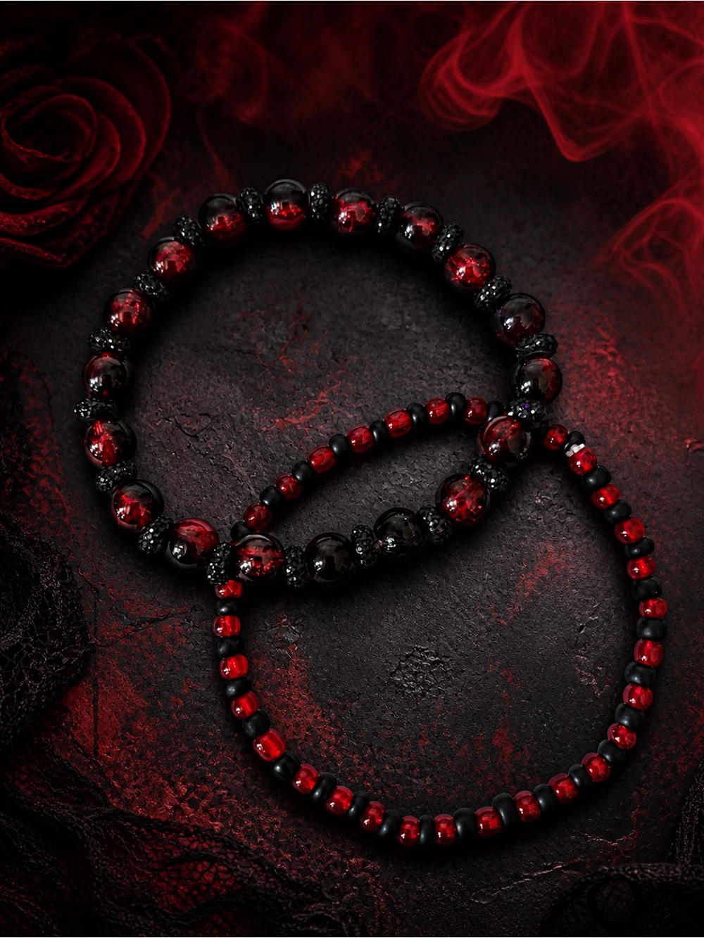 Blood Moon Gothic Red & Black Bracelet Set 9”